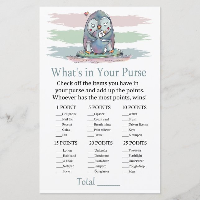 Pingouin Ce qui est dans votre baby shower de jeu  (Devant)