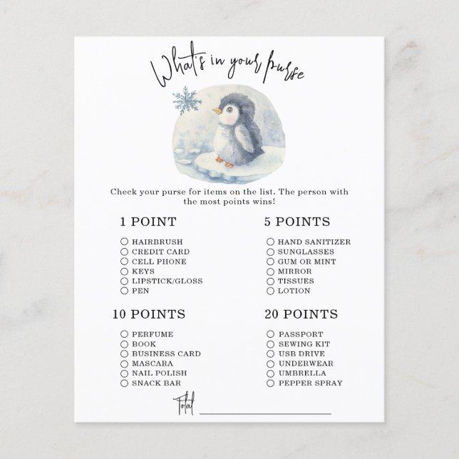 Pingouin - Ce qui se trouve dans votre sac à main  (Devant)