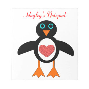 Pingouin Coeur mignon personnalisé Bloc-notes