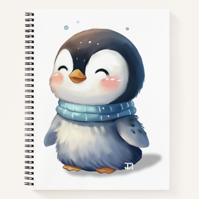Pingouin cosy - Art numérique mignon - Carnet Spir (Devant)