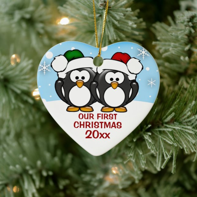 Pingouin Couple Premier ornement de Noël (Arbre)