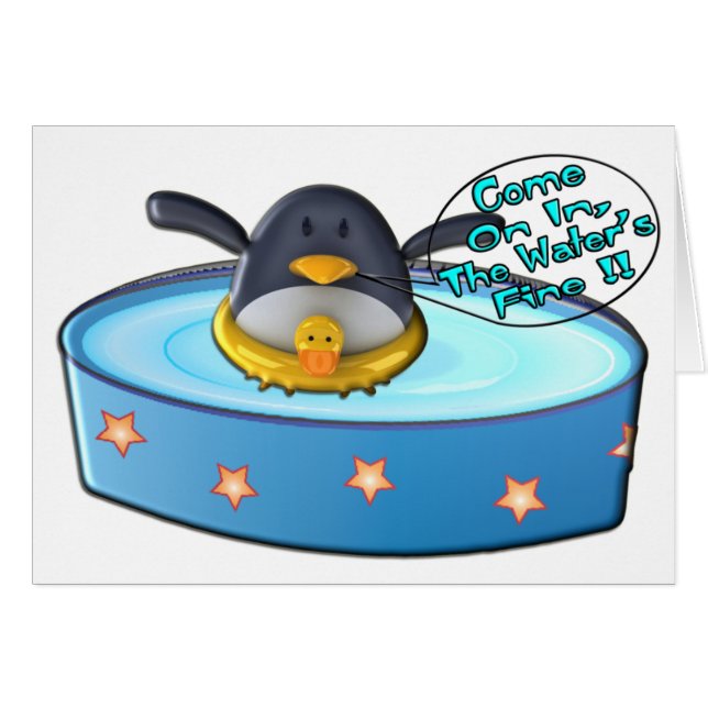 Pingouin de bande dessinée dans la piscine (Devant horizontal)