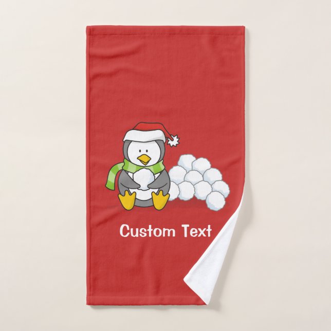 Pingouin de Noël assis avec des boules de neige (Serviette à main)