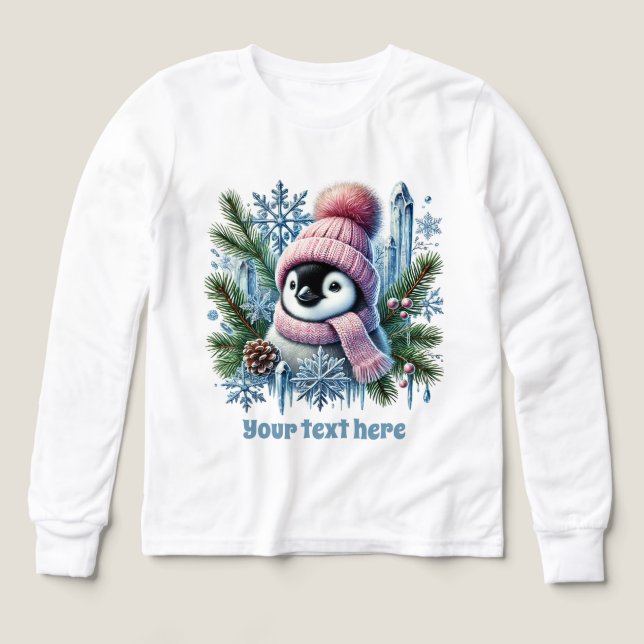 Pingouin de Noël festif personnalisable filles (Motif recto)