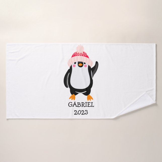 Pingouin de Noël mignon personnalisé en Casquette  (Serviette de bain)
