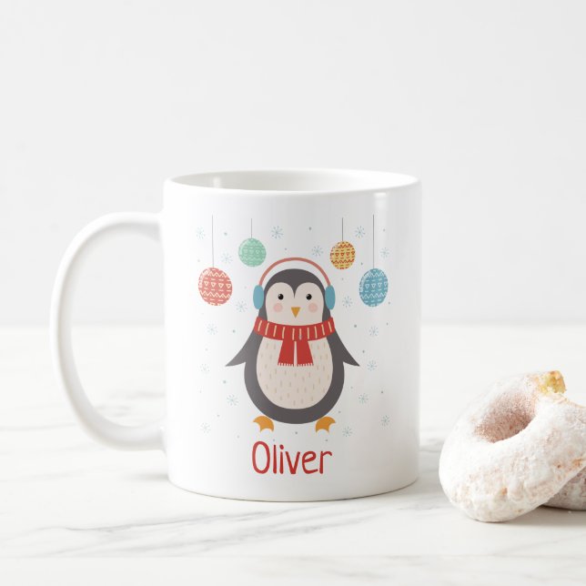 Pingouin de Noël personnalisé Mug de Noël (Avec donut)
