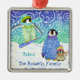 Pingouin de ski - Ornement de Noël de famille