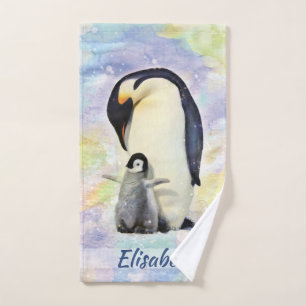Pingouin d'empereur avec l'aquarelle de poussin de