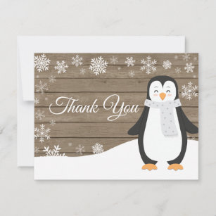 Pingouin d'hiver Carte de remerciements de flocon 
