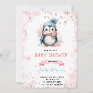 Pingouin d'hiver fille douche invitation anniversa