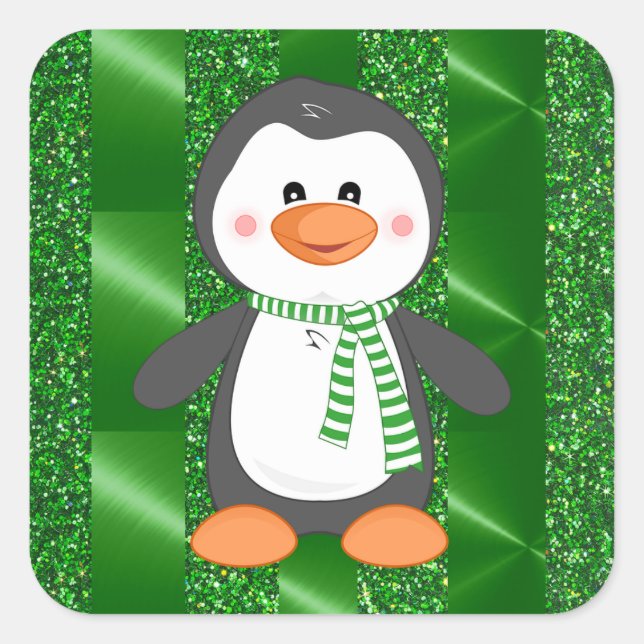 Pingouin d'hiver mignon avec Stickers de Noël à l' (Devant)