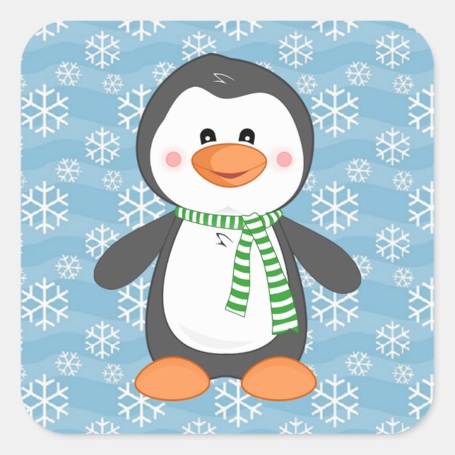 Pingouin d'hiver mignon avec Stickers de Noël à l' (Devant)