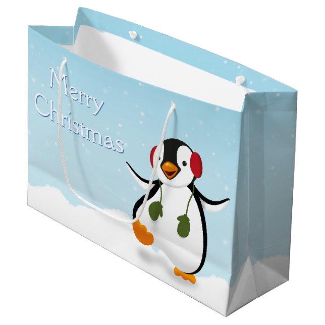 Pingouin d'hiver mignon grand sac cadeau (Devant Angle)