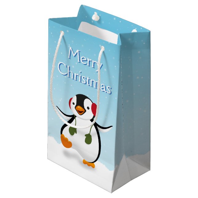 Pingouin d'hiver mignon petit sac cadeau (Devant Angle)
