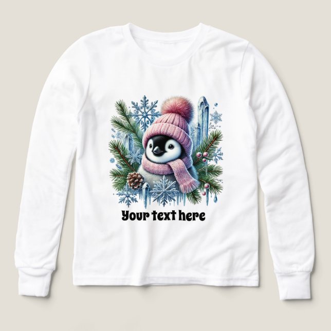 Pingouin d'hiver mignonne filles personnalisables (Motif recto)