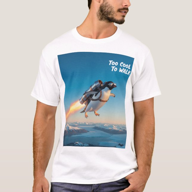 Pingouin drôle avec un T-shirt Jetpack (Devant)