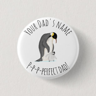 Pingouin et poussette "papa parfait" badge rond