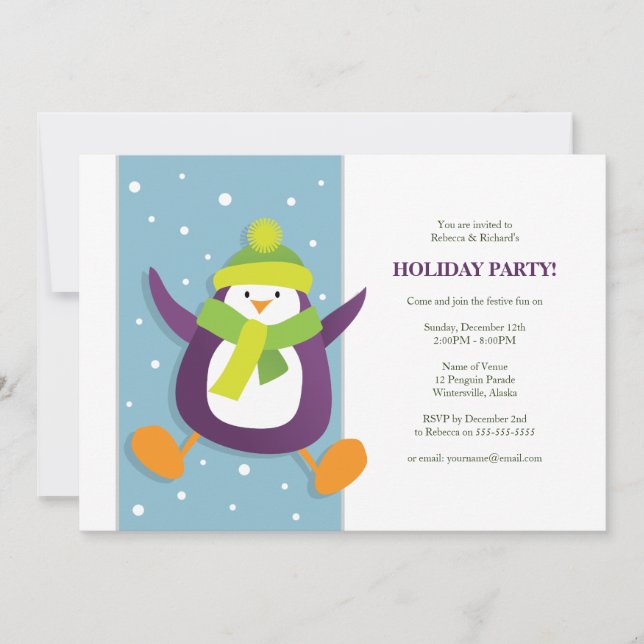 Pingouin fétiche| Invitation Fête des Fêtes (Devant)