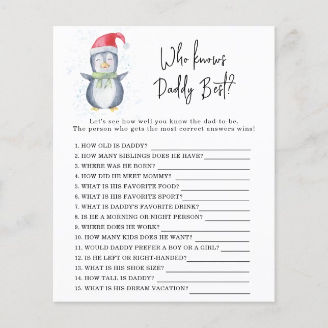 Pingouin -  Jeu Qui connaît le mieux PAPA (Devant)