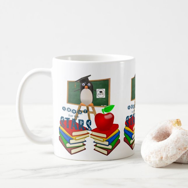 Pingouin Livres Pomme Mug (Avec donut)