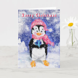 Pingouin mignon avec carte cadeau de Noël