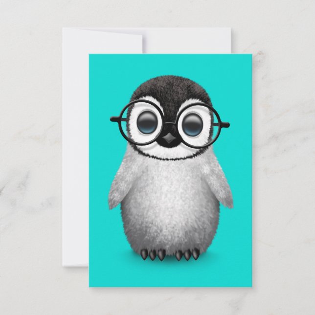Pingouin mignon portant des lunettes d'oeil sur bl (Devant)