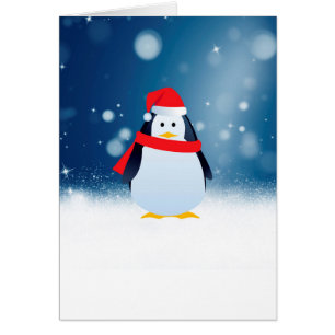 Pingouin mignon w Red Santa Chapeau Noël Étoiles d