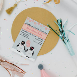 Pingouin rose Invitation d'anniversaire