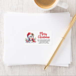 Pingouin rouge et blanc Étiquette de Noël personna