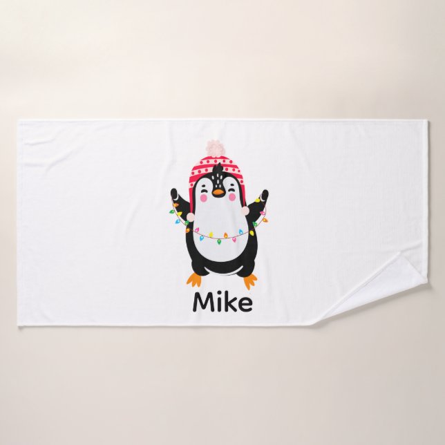 Pingouin scintillant avec lumières de Noël (Serviette de bain)