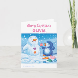 Pingouin & Snowman carte de Noël moyenne