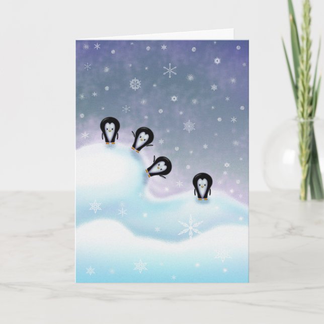 Pingouins ayant la carte de Noël d'amusement (Devant)