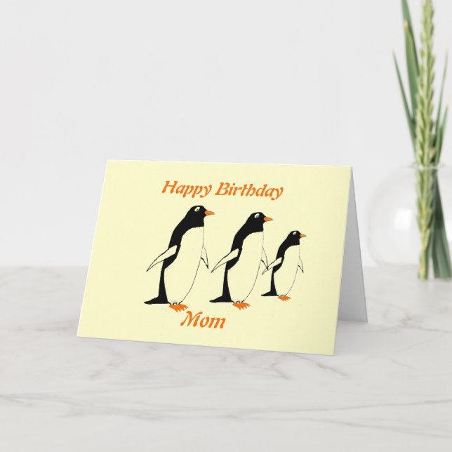 Pingouins Carte d'anniversaire maman (Devant)