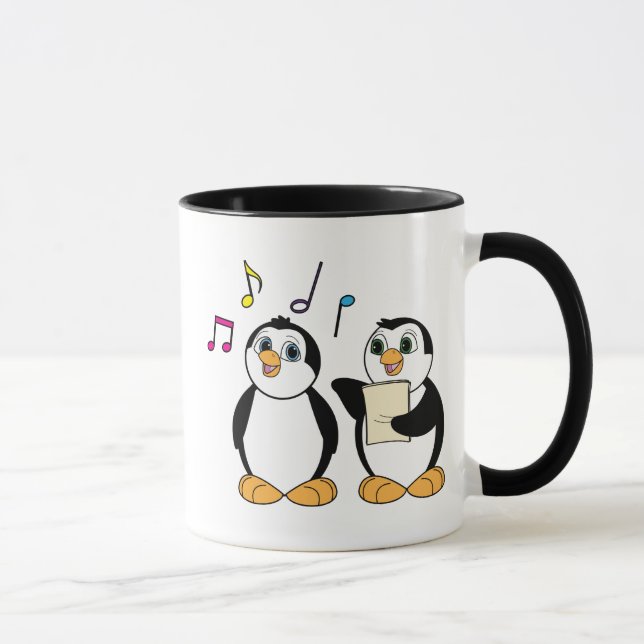 Pingouins de bande dessinée chantant la tasse (Droite)