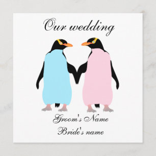 Pingouins de couleur pastel faire-part de mariage