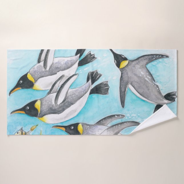 Pingouins de l'empereur Nager Aquarelle (Serviette de bain)