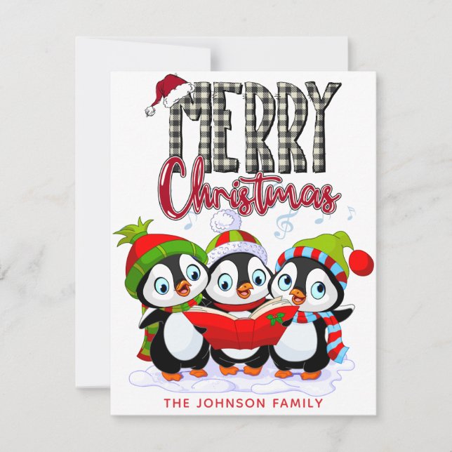 Pingouins de Noël avec carte de vacances Père Noël (Devant)