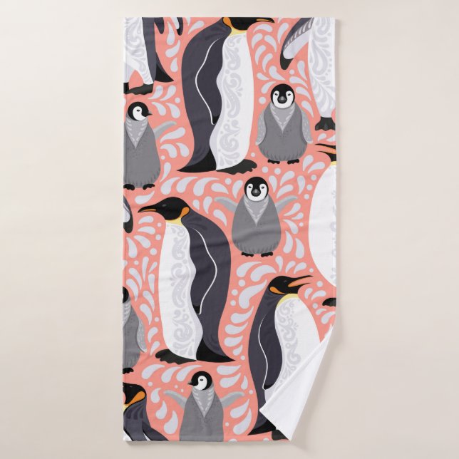 Pingouins empereurs et leurs petits sur un papier  (Serviette de bain)