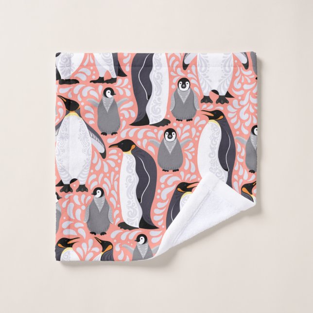 Pingouins empereurs et leurs petits sur un papier  (Gant de toilette)