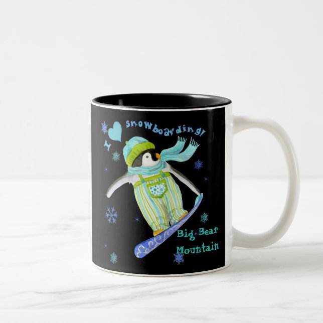 Pingouins en jeu, I Love Snowboard Mug (Droit)