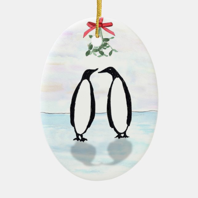 Pingouins et ornement de vacances de gui (Devant)