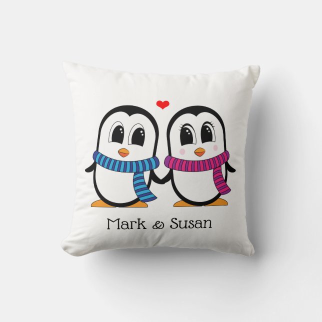 Pingouins mignons Couple Jeu Oreillers (Recto)
