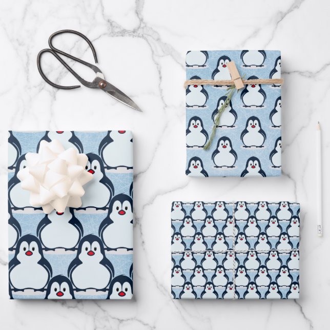 Pingouins Snowy Design Enveloppement Papier Set (Recto)