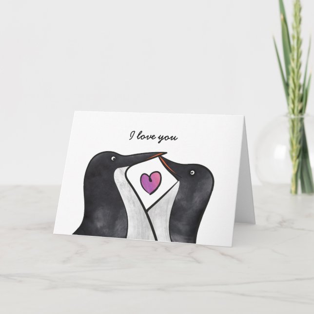 Pingouins sur carte amour (Devant)