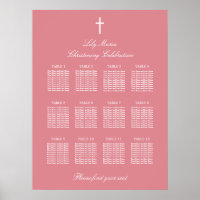Pink 12 Table Christening Seating Chart Poster