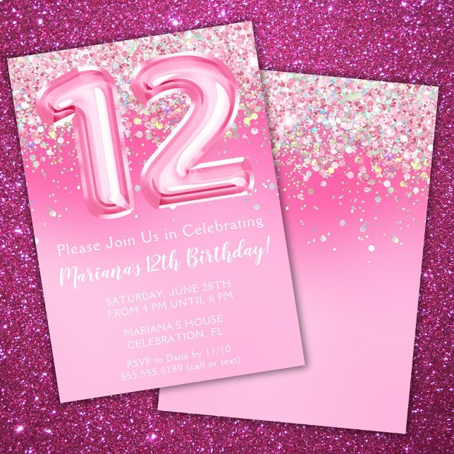 Pink 12e anniversaire Invitation Girly Parties sci (Créateur téléchargé)