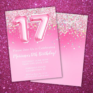 Pink 17th Birthday Invitation Girly Pink Parties s