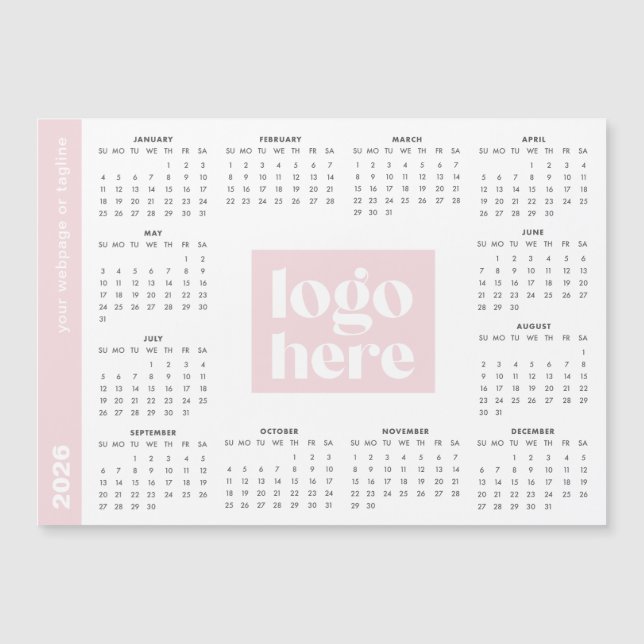 Pink 2026 Business Logo Magnetic Calendar (Devant)