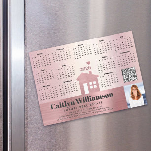 Pink 2026 Calendrier Realtor Photo QR Code Magnet