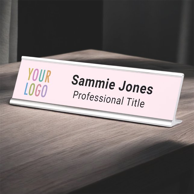Pink 2x8 Nom du bureau Plaque de l'entreprise Logo (MISOOK Pink Name Plate with Logo)